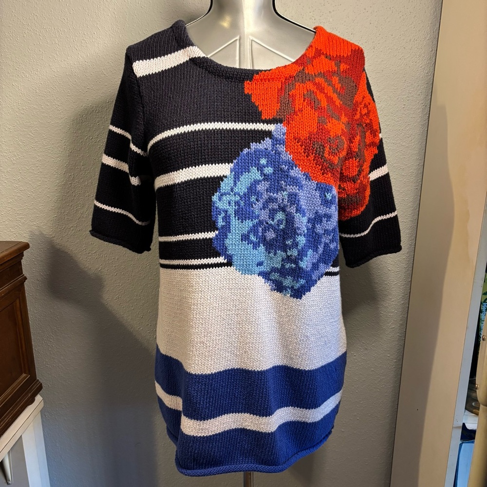 Adrienne Vittadini Navy and Red Knit Sweater